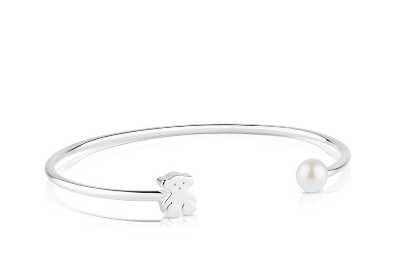 Fashion Pulsera de plata con un oso y una perla TOUS