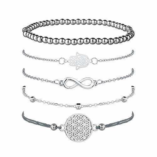 Social Juego de 5 pulseras de plata para mujer