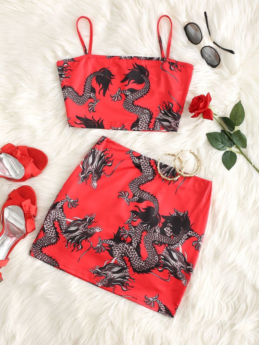 Fashion https://eur-m.zaful.com/dragon-print-oriental-mini-skirt-set