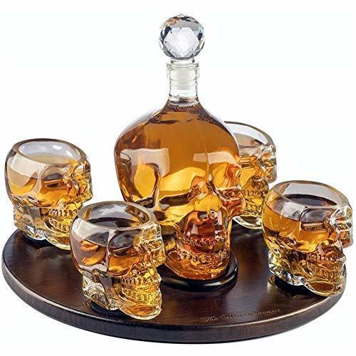 Place BABYS'q Jarra de Whisky de Cara de Calavera con 4 Vasos de