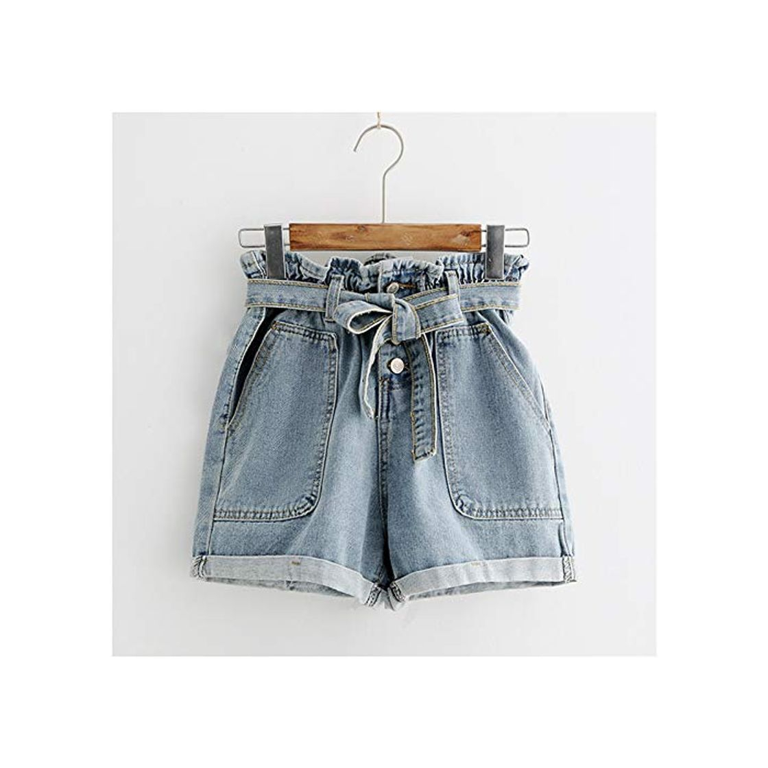 Productos ZBCVNM Denim Shorts  Tie Waist Denim Shorts Shorts Summer High Waist Button Fly Plain Casual Shorts Blue S Blue