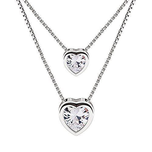 Social B.Catcher Mujer Collar Colgante Plata de Ley 925 con Doble corazón con