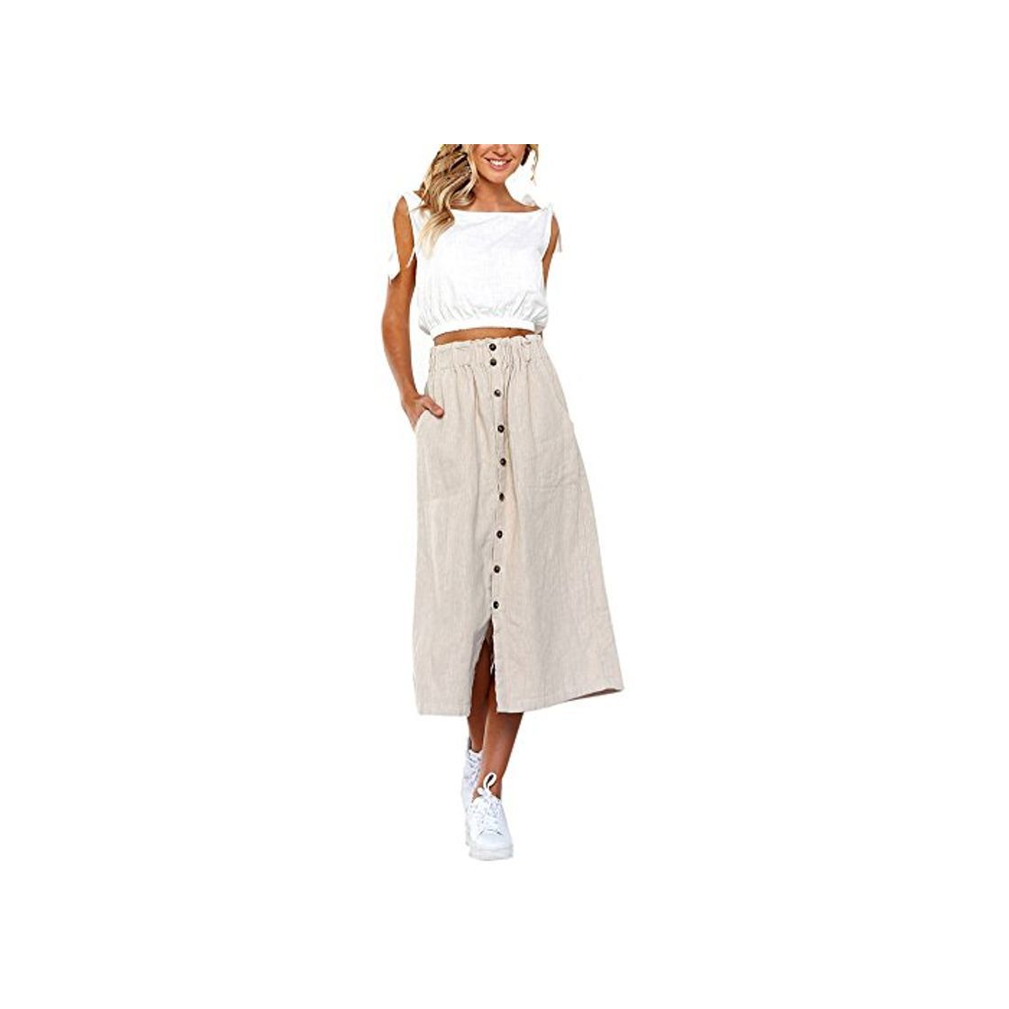 Producto HCFKJ Faldas Mujer Cortas Womens Daily Summer Bohemia BotóN De LíNea Alta Cintura Beach Wrap Maxi Falda Larga