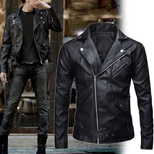 Fashion Jaqueta de couro masculina Slim Fit Jaqueta de motocicleta Z