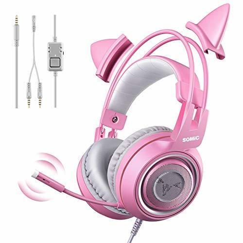 SOMIC G951S Auriculares rosa para juegos con micrófono