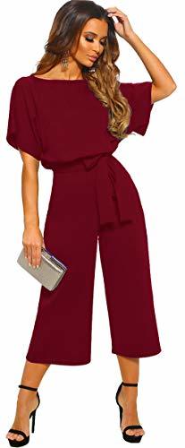 Social Longwu Mujeres Casual Elegante Cintura Alta Mono de Manga Corta Pantalones de