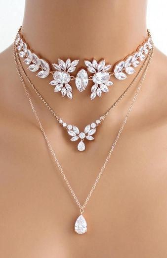 Rose Gold layered necklace Bridal necklace Bridal jewelry Ro