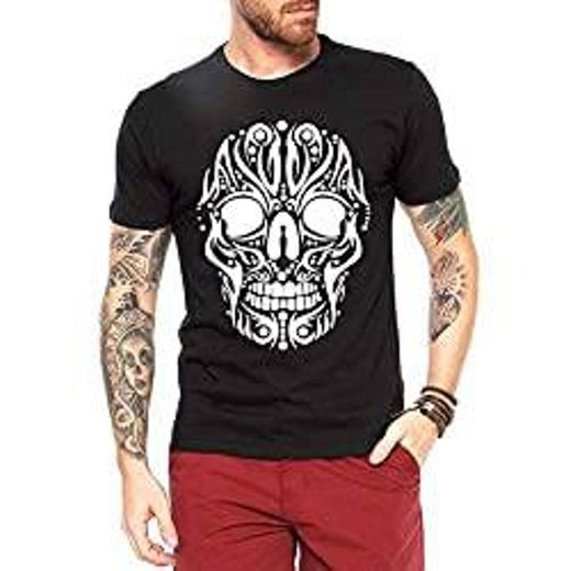 Camiseta Criativa Urbana Caveira Tattoo Tribal Cartas Preto 