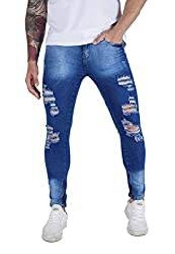 Calça Masculina Ballad Skinny Com Lycra Azul Aço Zíper (42)