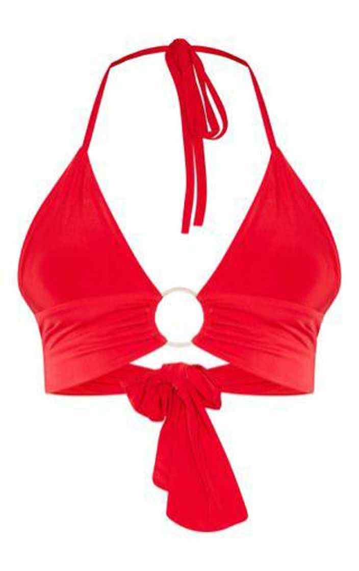 Fashion Red Plunge Ring Detail Bralet | Tops | PrettyLittleThing