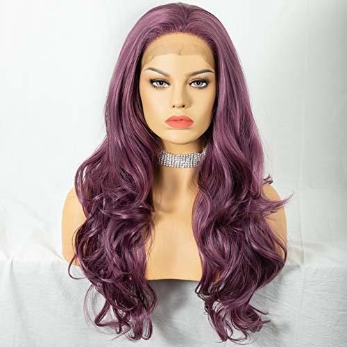 Cosswigs Dark Purple Wig Long Natural Wavy Synthetic Lace Front Wigs for