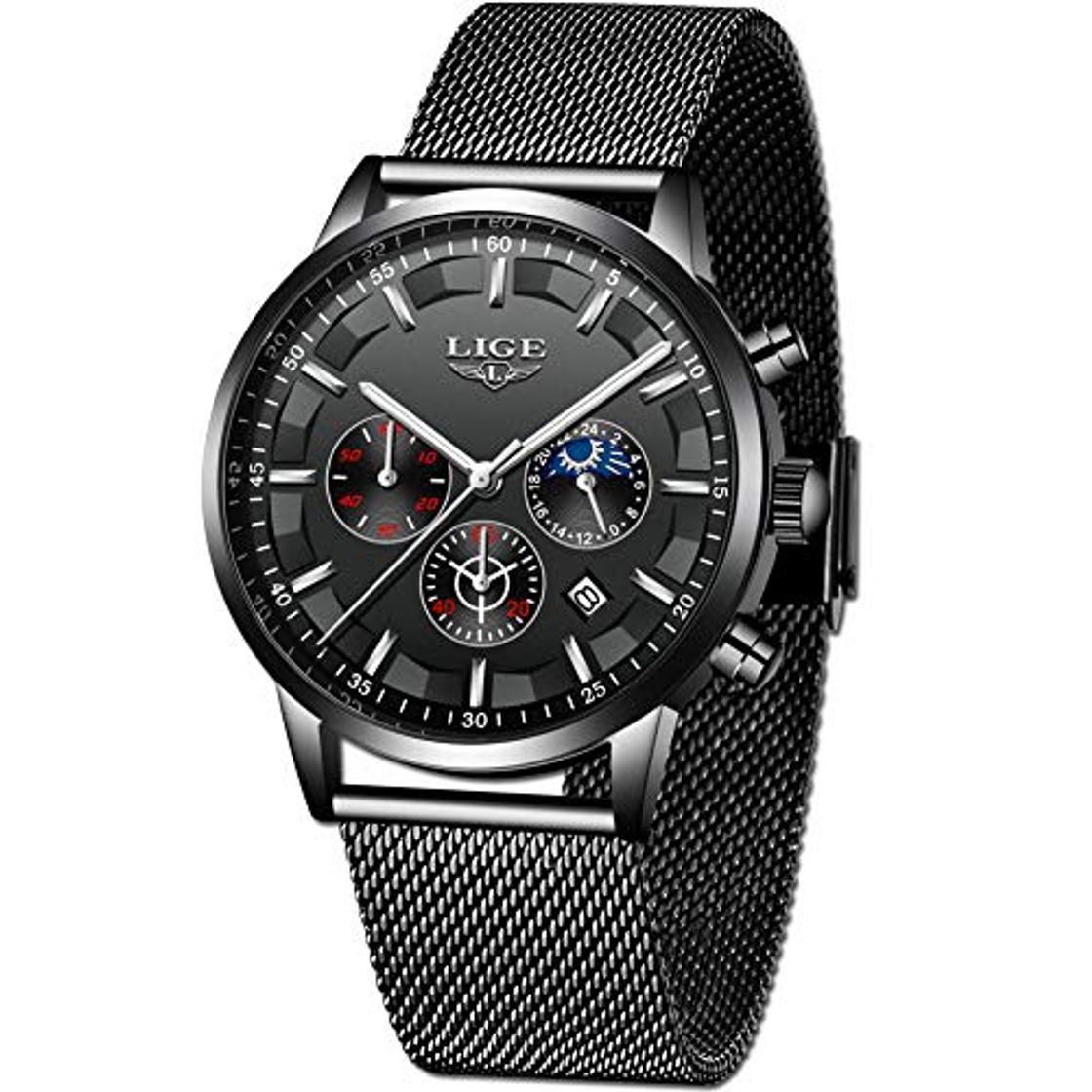 Social LIGE Relojes Hombres Moda Negro Acero Inoxidable Analógico Cuarzo Relojes Hombres Impermeable Deporte Cinturón de Malla Relojes