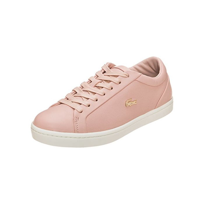 Product Lacoste Women'S Straightset 118 2 Perforated Leather Trainer Natural-Pink-4 Size 4