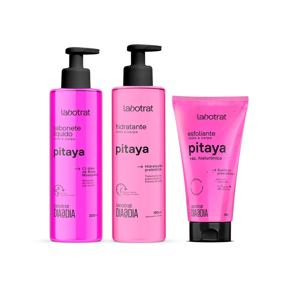 Social Labotrat Kit 3un Dia a Dia - 1un Sabonete + 1un Hidratante + Esfoliante 150g - Pitaya
