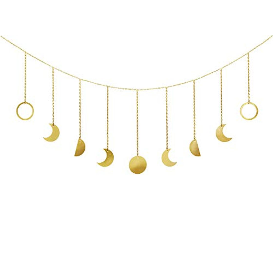 Lugar Mkouo Moon Phase Garland with Chains Boho Gold Shining Phase Wall Hanging