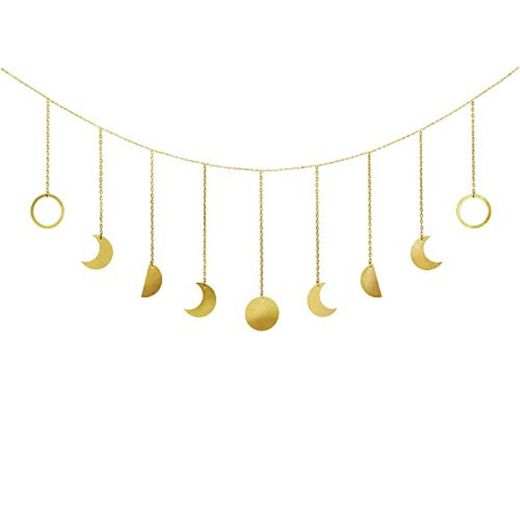 Mkouo Moon Phase Garland with Chains Boho Gold Shining Phase Wall Hanging