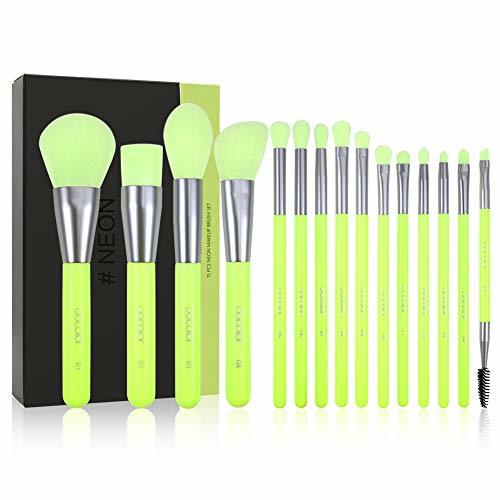 Social Docolor Makeup Brushes Set Neon Green 15Pcs Premium Premium Synthetic Kabuki Foundation