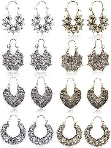 Products CASSIECA 8 Pares Vintage Mandala Pendientes para Mujeres Niñas Retro étnico Boho