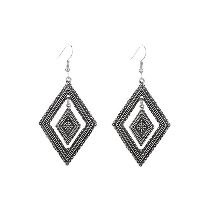 Social YAZILIND tibetano plata aleacion doble rombos anzuelo aretes mujeres ninas regalo