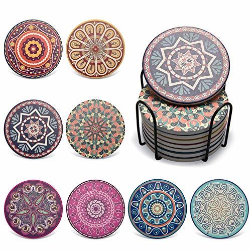 Product Penta Stars Absorbiendo Posavasos de Piedra Mandala para Bebidas Conjunto de 8