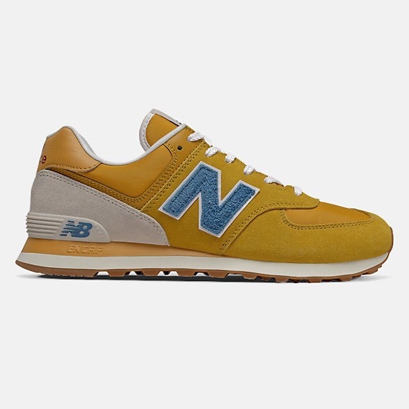 Social New Balance 574 Varsity Gold with Mako Blue