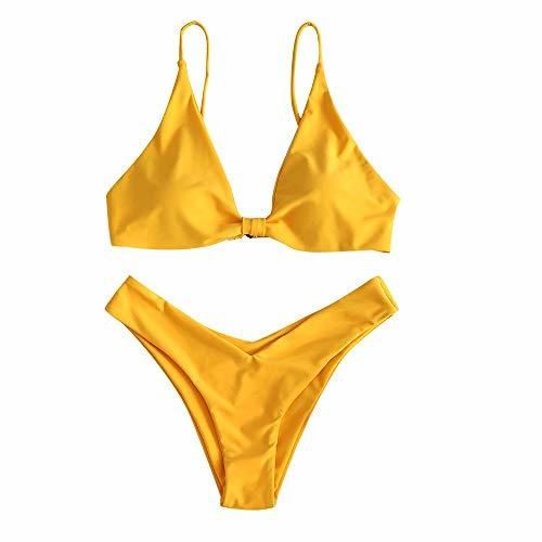 ZAFUL Conjunto de Bikini Push Up con Relleno Nudo Delantero Gancho Trasero