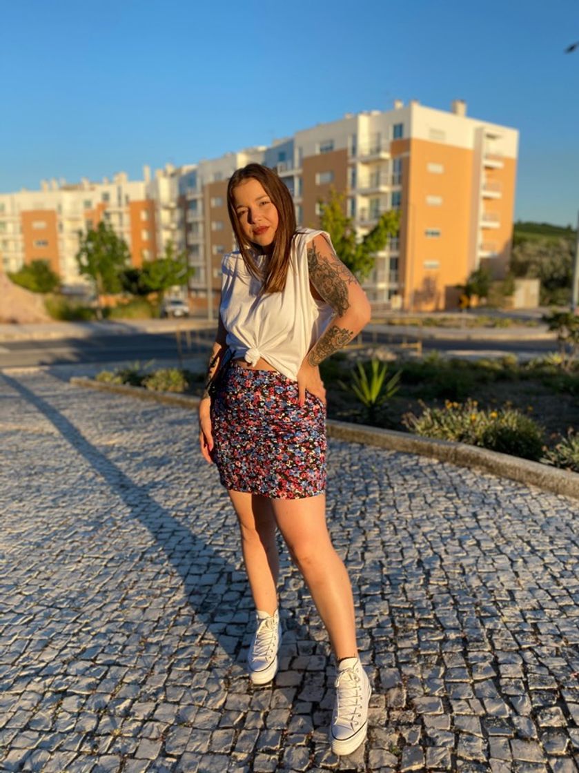 Social Saia de flores com franzido