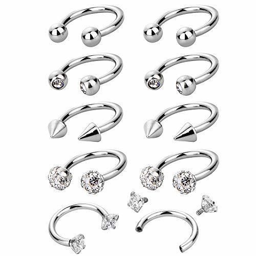 Besteel 9 Unids 16G de Acero Inoxidable Nariz Piercing Aro Pendientes para