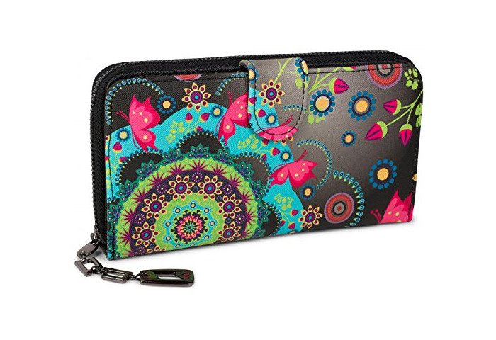 Social styleBREAKER Monedero con Motivo de Flores étnicas y floración, diseño Vintage, Cremallera,