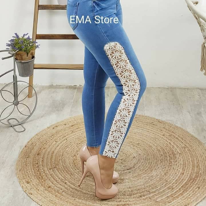Social Calças jeans efeito rendas l