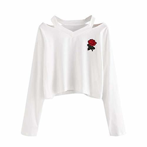 Fashion QUGKOP& Women Long Sleeve Sweatshirt Rose Print Pullover Tops Sweatshirt Women Moletom