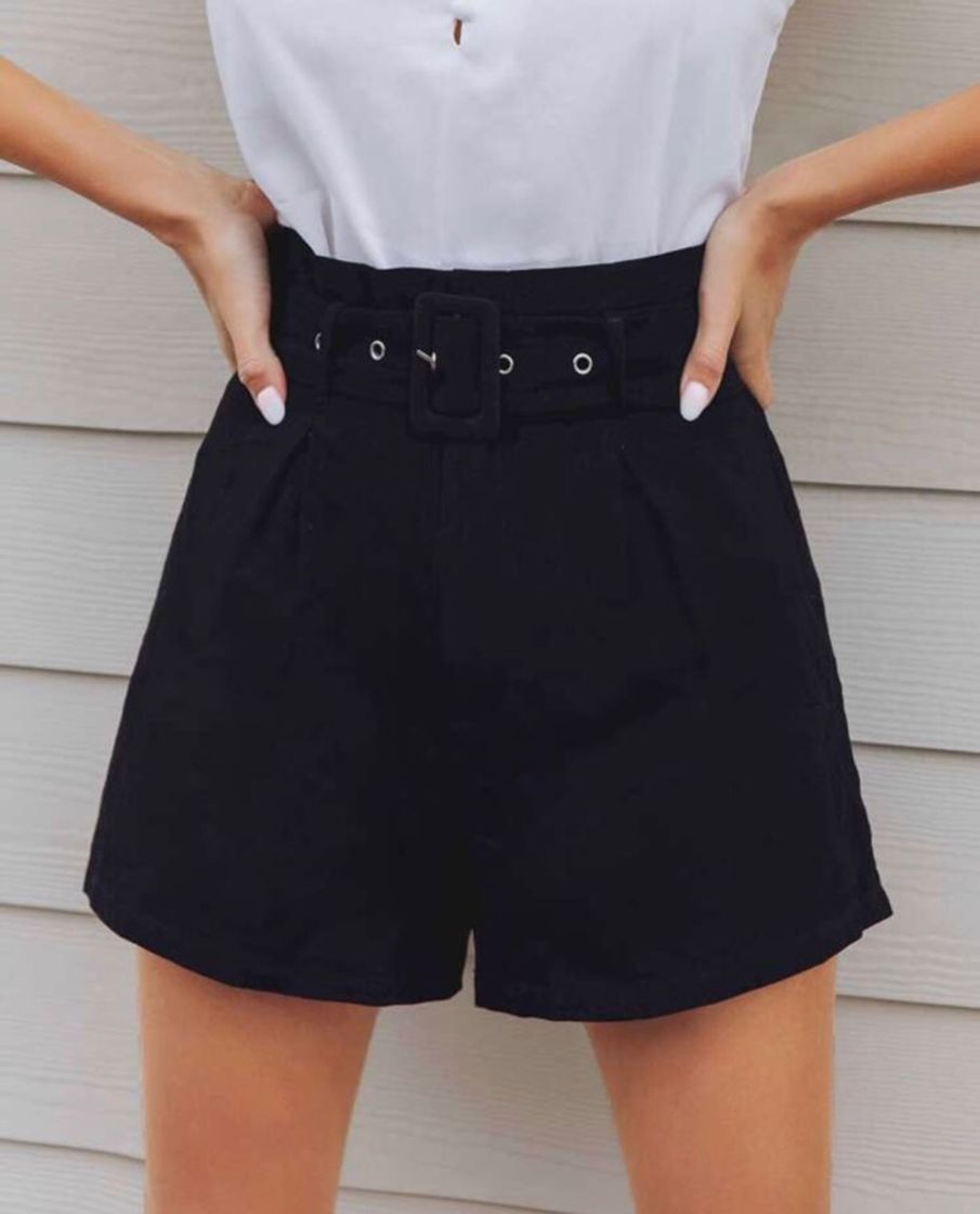 Moda Short Preto Cinto Shein