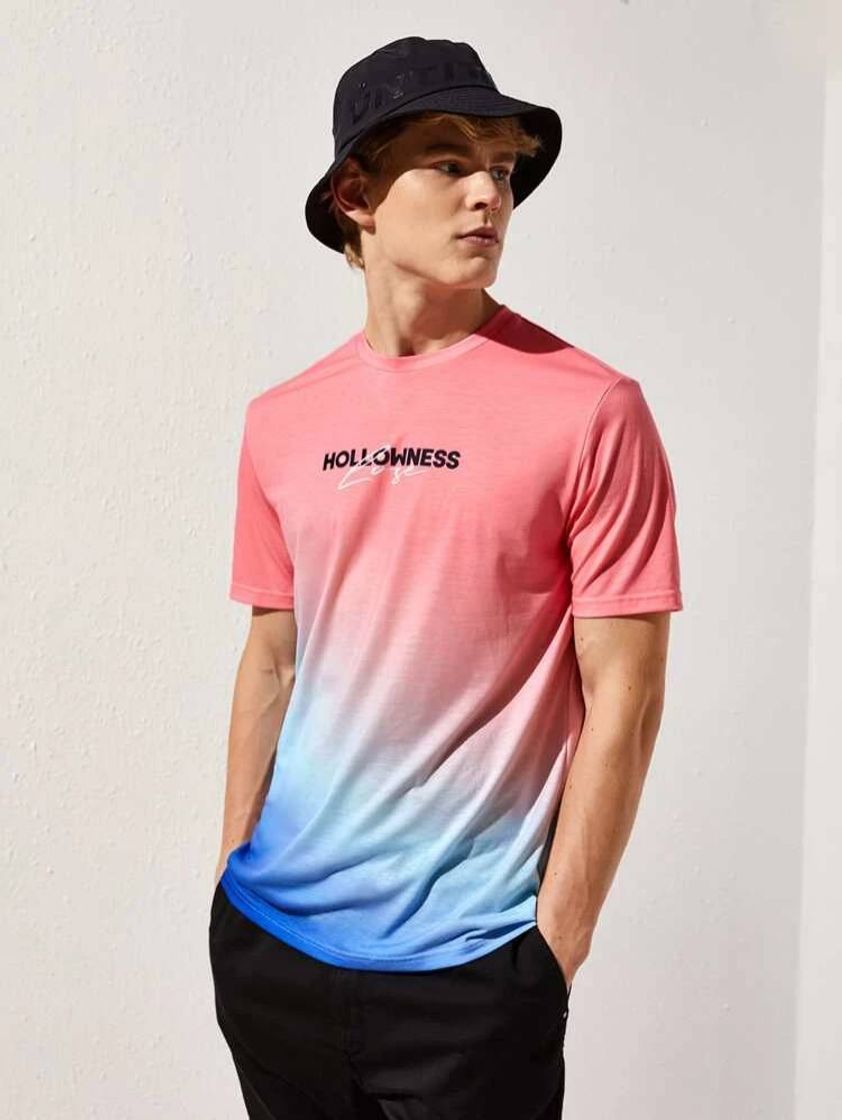 Fashion  Camiseta De Ombré Con Estampado De Letra

