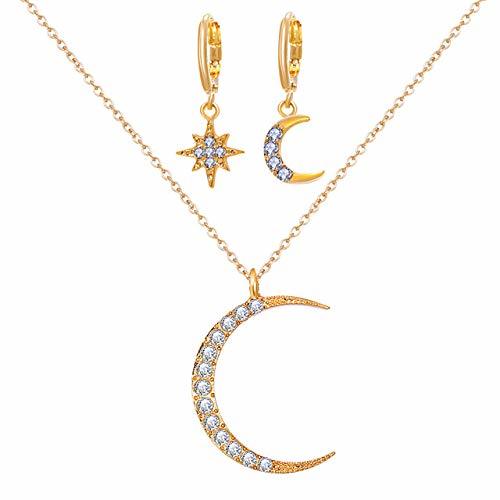 Social Pendientes YDHWWSH Estrela de cristal lua sol colar conjunto brincos pendurados em