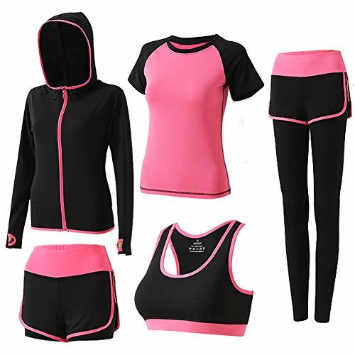 Moda BOTRE 5 Piezas Conjuntos Deportivos para Mujer Chándales Ropa de Correr Yoga