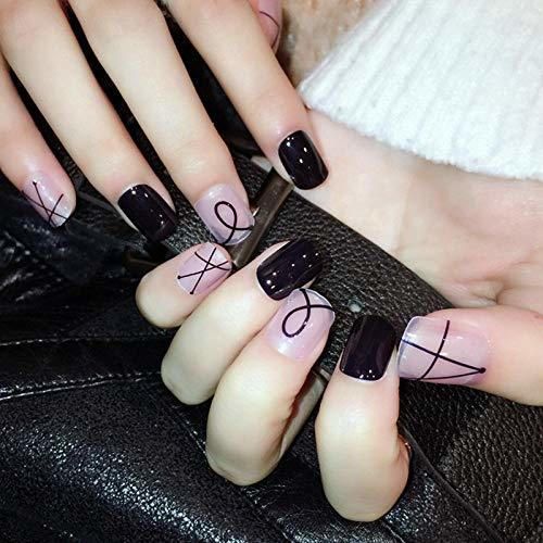 YQSL Uñas postizas 24 piezas de uñas postizas de color negro brillante