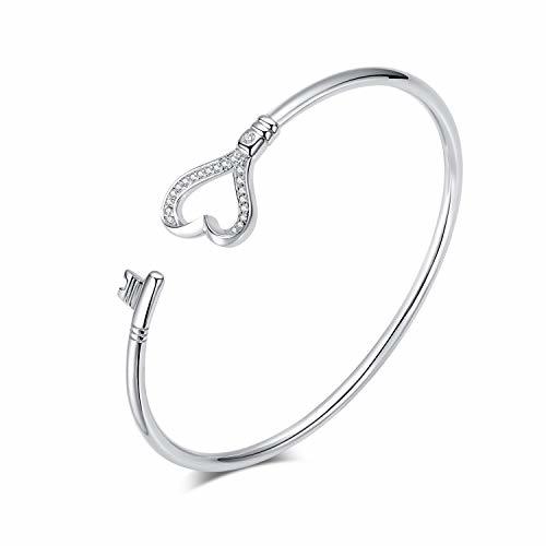 Social SISMIURRA Pulsera Brazalete Corazón y Llavero Pulsera Mujer Plateada Original para Madre