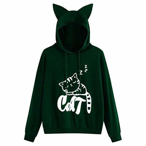 Aesthetic Hoodie Womens Cat Print Hoodie Sweatshirt Long Sleeve Hooded Pullover Tops