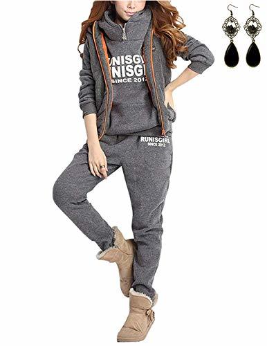 Productos CARINACOCO Mujer 3pcs Chándal Encapuchada Casual Conjuntos Deportivos Otoño Invierno Sudadera con