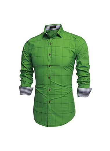 Coofandy Camisa a Cuadros Manga Larga para Hombre Verde Oscuro Talla-XL