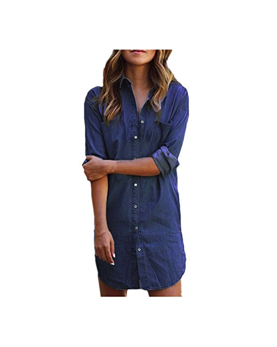 Product Style Dome Camisa de Mujer Vestido Demin Tunic Jean Button Mangas largas