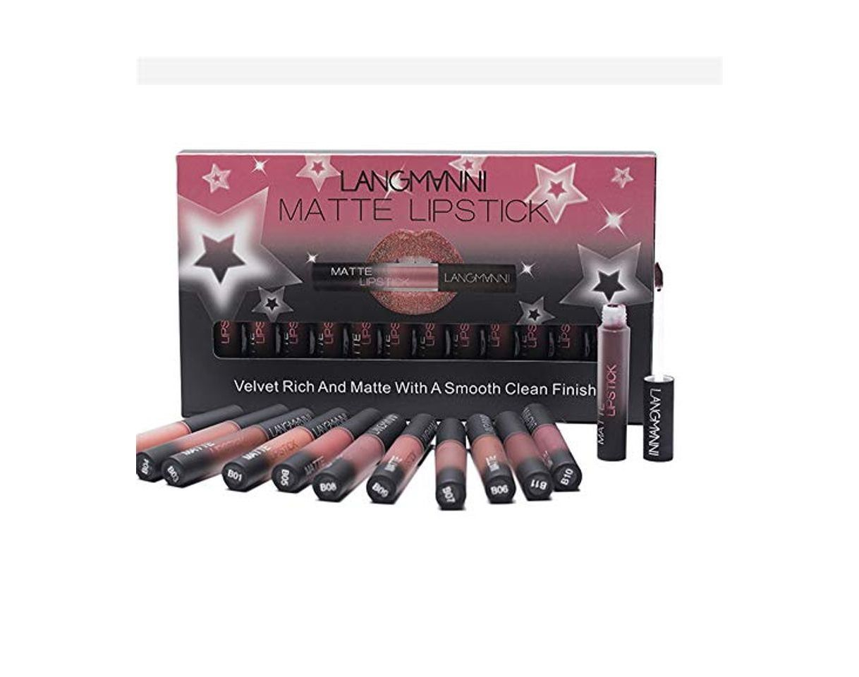 Belleza 12pcs / Set Mate Lápiz Labial Líquido, Impermeable, Terciopelo Nutritivo, Líquido de