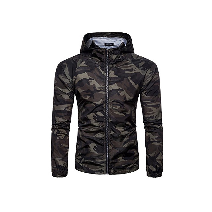 Producto riou Hombre Camuflaje Estampado Bronceado Sudadera con Capucha Blusa Superior Sudadera con