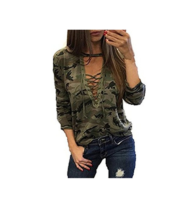 Social Mujer Camisetas Manga Larga Originales Basicas Camuflaje Tops Elegantes Moda Fiesta V