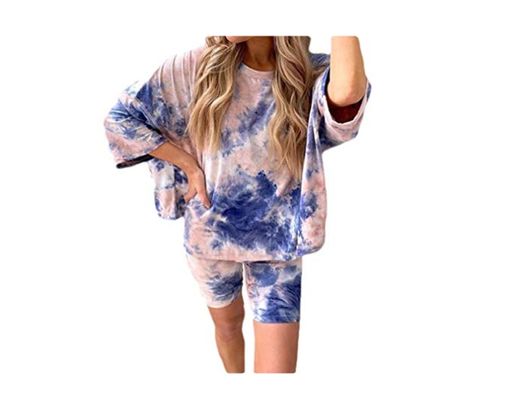 CuteRose Women Workout Summer Tie Dye Casual Weekend 2 Piece Tracksuit Outfit Purple XS