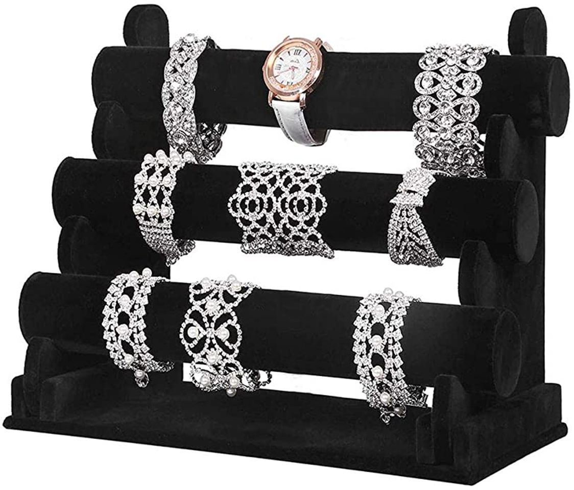 Social BUZIFU Organizador de Pulseras de Terciopelo Negro, 3 Niveles Soporte Desmontable para
