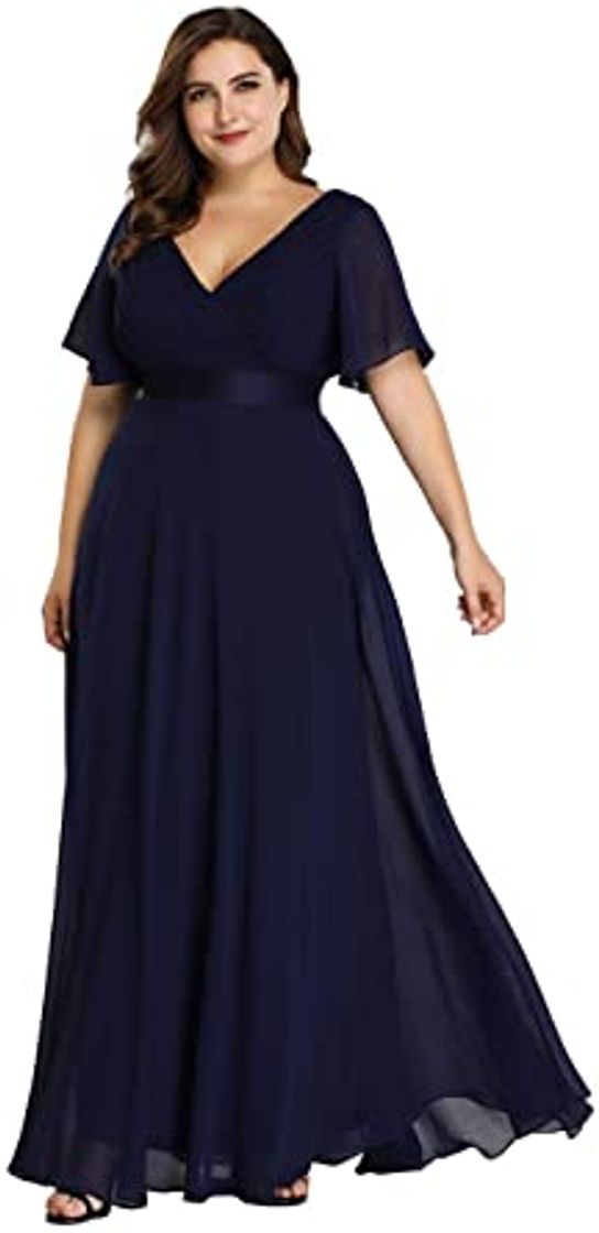 Place Ever-Pretty Vestido de Fiesta Noche Largo para Mujer Cuello V Manga Corta