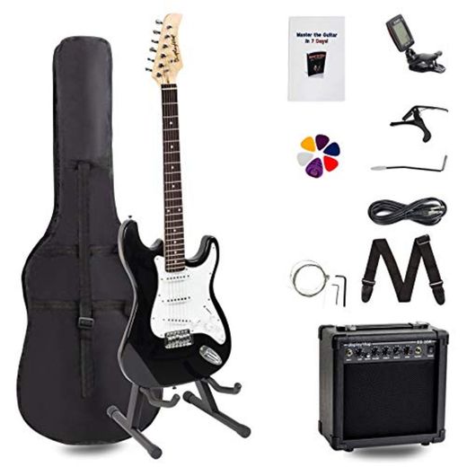 Display4top Kit de guitarra eléctrica Amplificador de 20 vatios, soporte de guitarra,