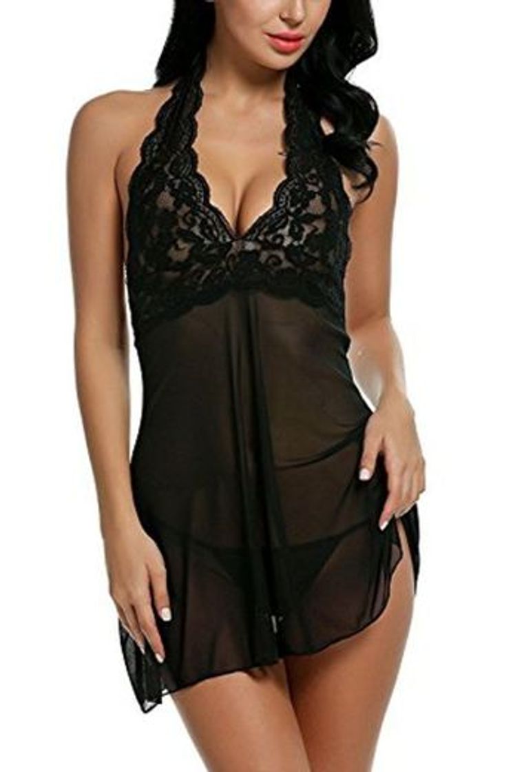 Social Avidlove Conjunto Lenceria Picante Camisón Pecho Bowknot Bordado para Mujer Negro Talla