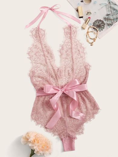 • Floral Lace Halter Teddy Bodysuit • 🌸